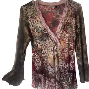 July Five Y2K Size Medium Velvet Burn Out‎ Fairy Whimsical Lace Long Sleeve Top